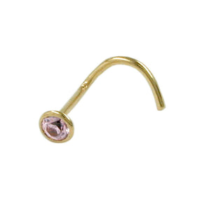 Nasenstecker 2,5mm Spirale mit Zirkonia rund pink 18Kt Gold -   430418