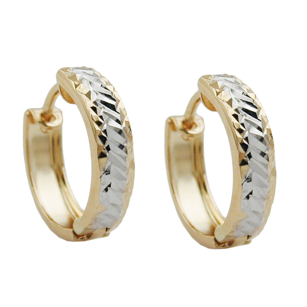 Creole Ohrring 11x3mm Klappscharnier bicolor rhodiniert diamantiert 9Kt GOLD -   431172