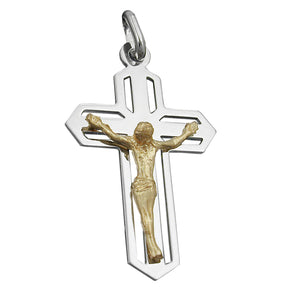 Anhänger 38x23mm Kreuz Jesus bicolor glänzend Silber 925 -   93415