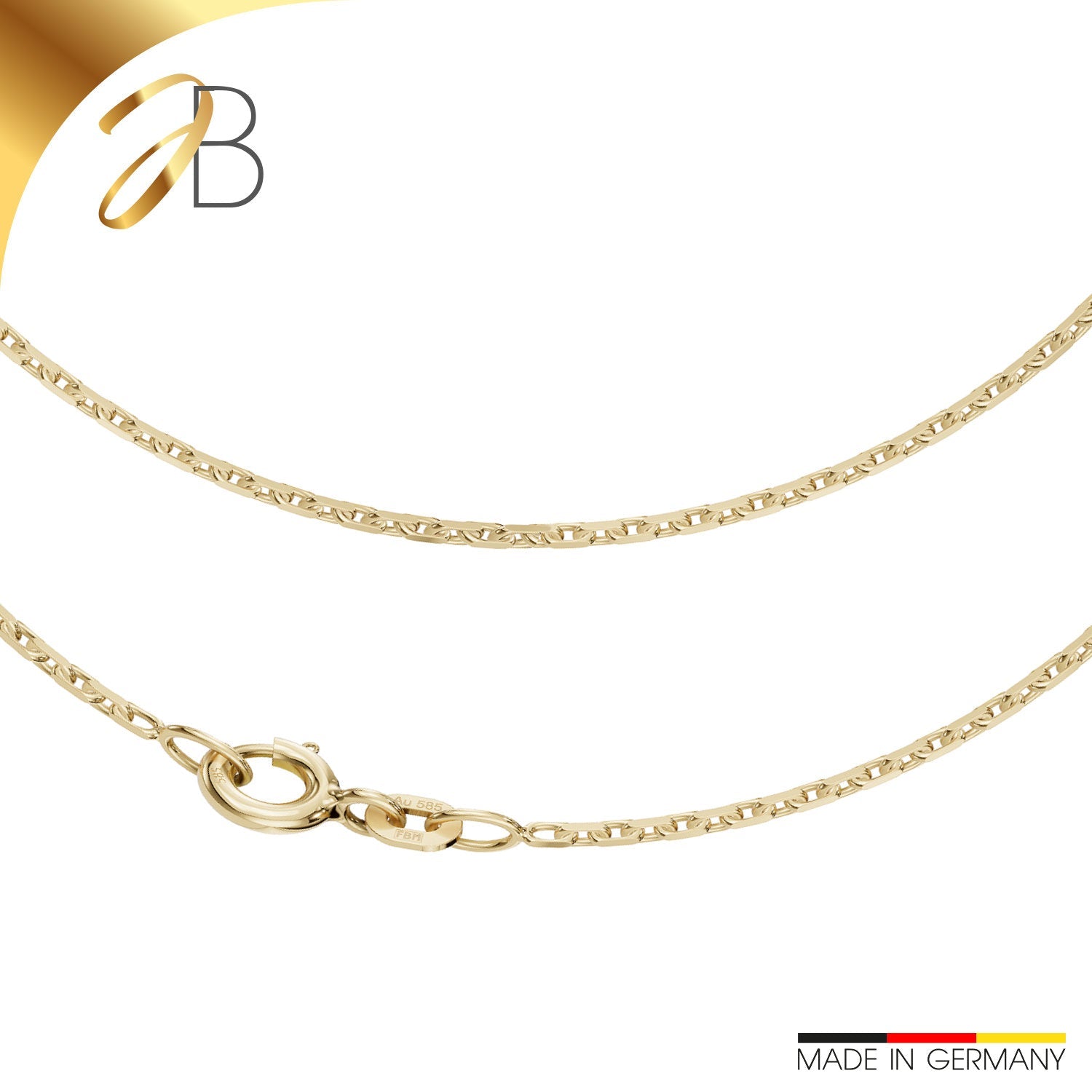 JB Edle Goldkette Ankerkette 585 - 14 K Gold 1,3 mm 42 cm -   18393733-45